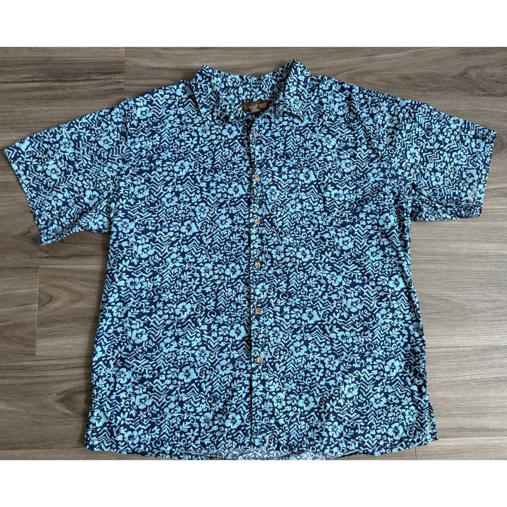 Cooke Street Hawaiian Shirt Mens Blue Aloha Floral Cotton Button Pocket Size 2XL